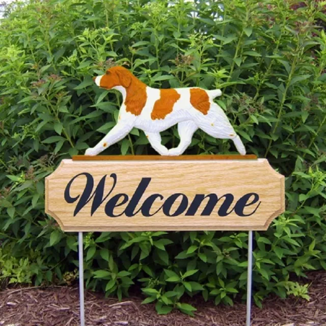 Brittany Spaniel Wood Welcome Outdoor Sign Orange