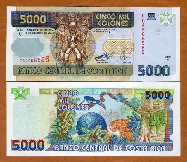 Costa Rica, 5000 ( 5,000 ) Colones, 2005, Pick 266 (266c) UNC > ornate