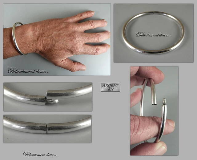 Bracelet Jonc En Argent 925 - Diamètre 70 Mm Intérieur, Décor Gravé, Occasion