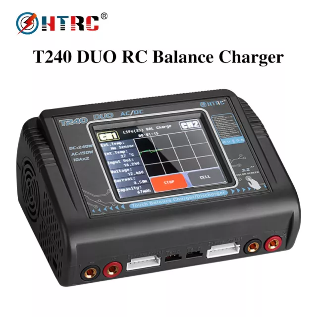 HTRC T240 DUO RC Ladegerät Entladegerät Zweikanal Touchscreen Balance Ladegerät