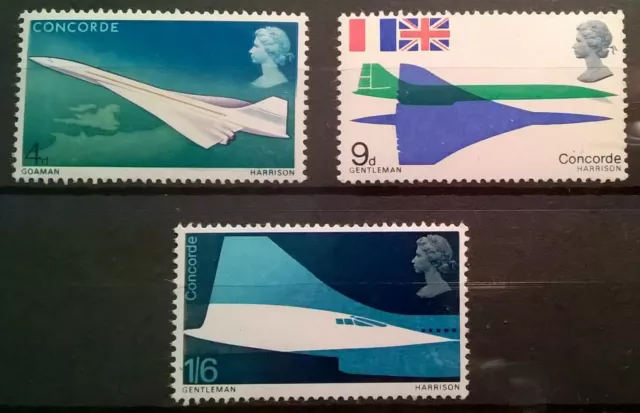 GB. Estampillas 1969 SG784-6. First Flight of Concorde 1969. 2 bandas de fósforo. Desmontar