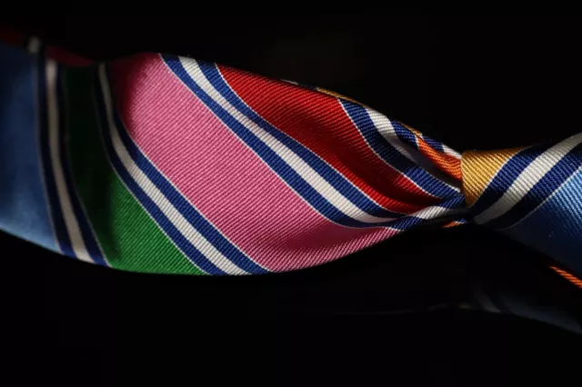 #1 MENSWEAR Maus & Hoffman Made in Italy Bold Rainbow Block Repp Stripe Silk Tie