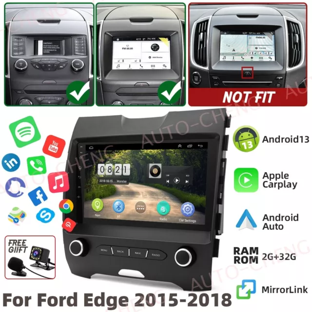 For Ford Edge 2015-2018 Apple Carplay Android 13 Car Radio Stereo GPS Navi 2+32G 2