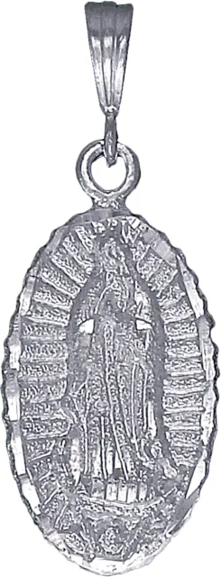 Sterling Silver Virgin Mary Charm Pendant Necklace Diamond Cut Finish with Chain