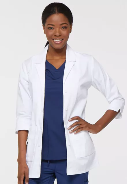 White Dickies Scrubs EDS Womens 3/4 Sleeve 30" Lab Coat 82402 DWHZ