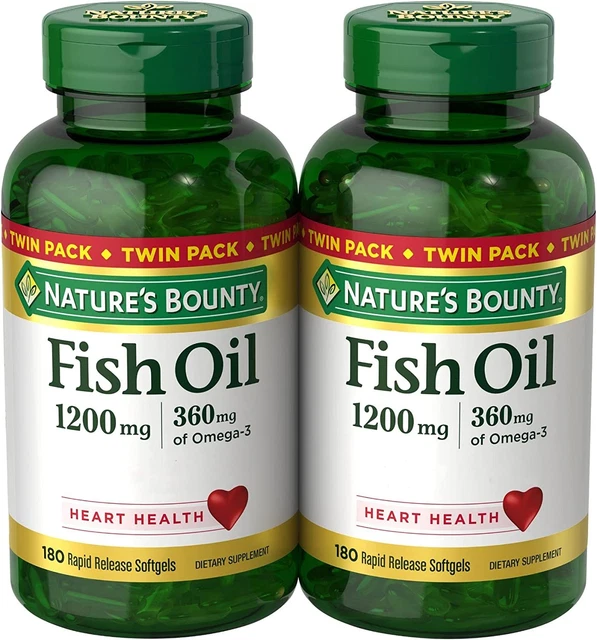 Nature’s Bounty Fish Oil 1200 mg, Twin Pack, Supports Heart Health With...
