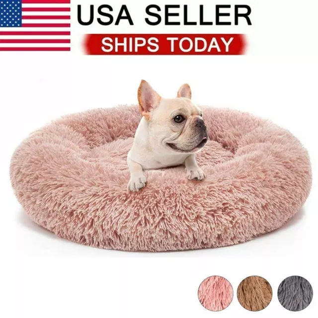 Pet Dog Cat Bed Donut Long Plush Fluffy Soft Warm Cushion Mat Sleeping Kennel US
