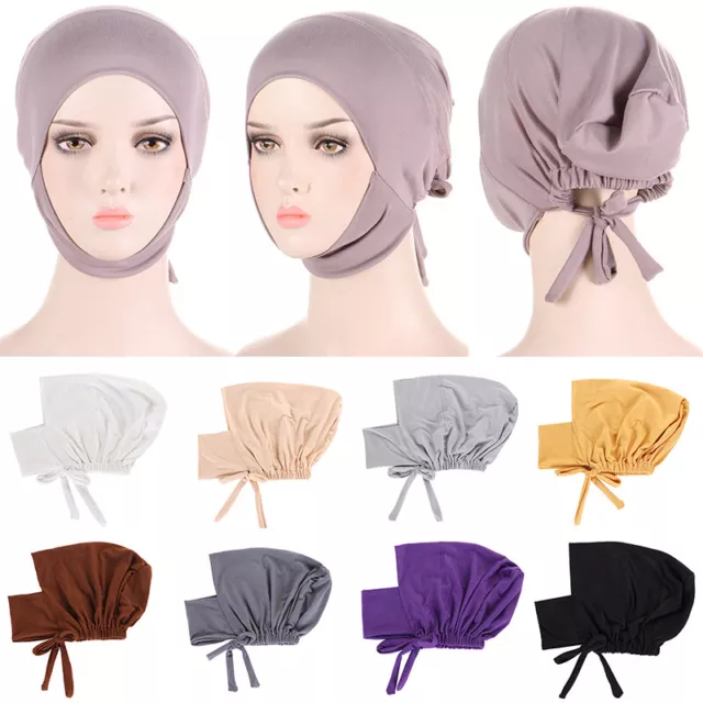 Damen Muslimisch Turban Modal Elastisch Unten Kappe Tie Seil Hijab Verstellbar ★