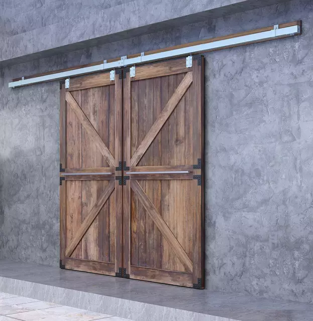 Raw Material Box Track Double Sliding Barn Door Hardware,Wall Mount Black Kit