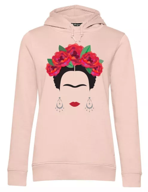 Felpa Cappuccio Donna Frida Kahlo Ufficiale Rose Rosse e Orecchini - Blasfemus