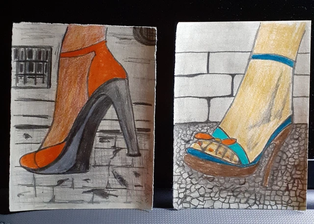 Due Disegni Su Carta Scarpe Donna Belle Arredamento D'arte Arredo Casa 9X13