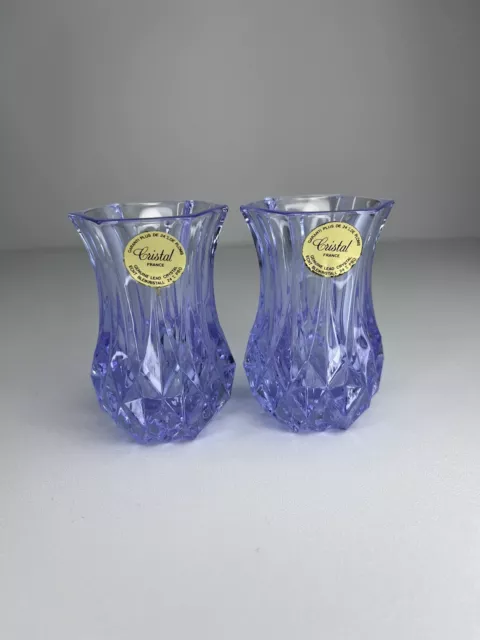 Pair of Cristal Lead Crystal Posy Vases blue french glass decor