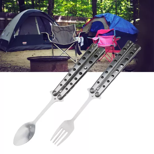 Fourche pliable en acier inoxydable design pour camping longueur 23 cm flambant