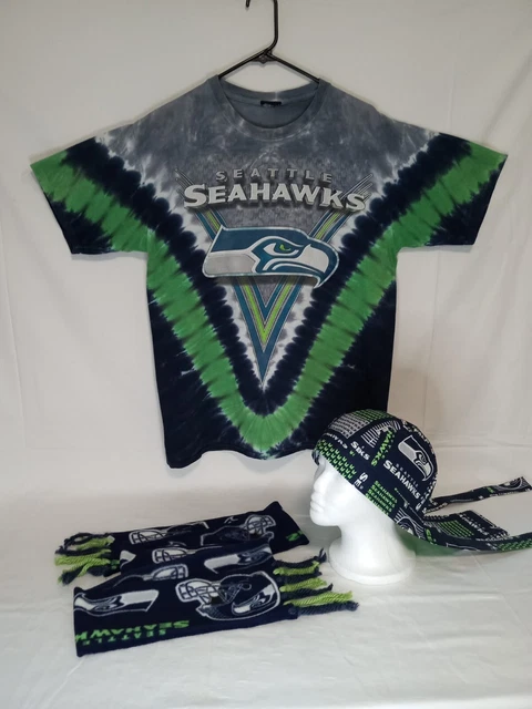 [3pc Lot] Seattle Seahawks NFL - Tshirt Tye Dye Medium ~ Skull Cap ~ Scarf