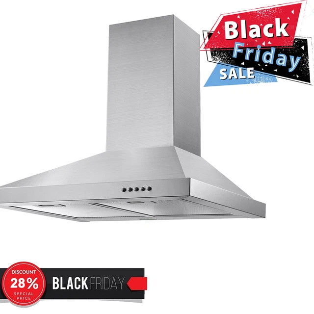 450CFM Wall Mount Range Hood 30 inch Stainless Steel Kitchen Vent 3-Speed w/LED