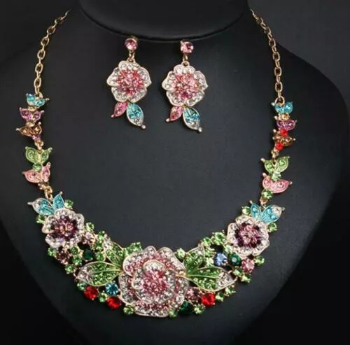 Set Fashion Jewelry Betsy Johnson Pendant Rhinestone flower earring necklace Hot