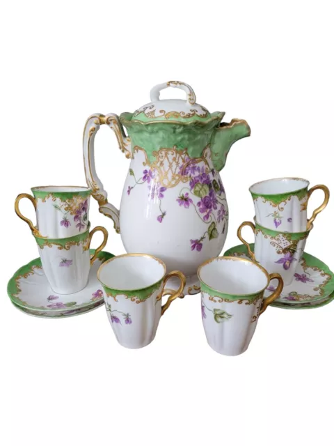 Antique Limoges chocolate pot cups saucer set