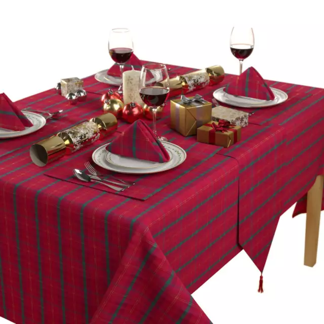 Tablecloth, Placemats, Runner & Napkin Sets - Christmas Metallic Tartan