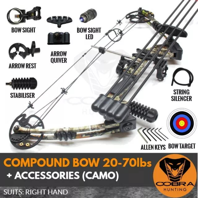 20-70lbs Compound Bow Arrow Archery Hunting Target Shooting Camo Magnesium Right