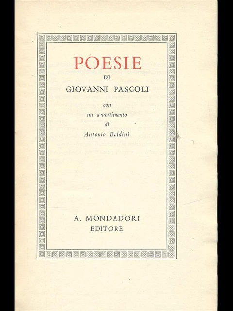 POESIE POESIA GIOVANNI Pascoli Mondadori 1943 EUR 4,08 - PicClick FR