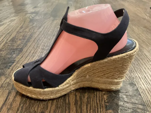 Ralph Lauren Collection Sofia Black Espadrille Wedge Platform Sandals Women 9.5B