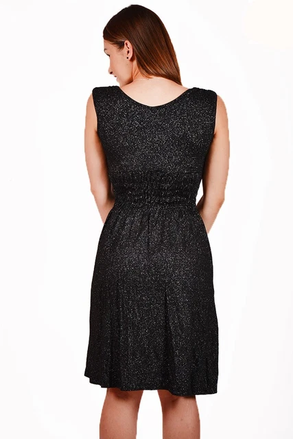 Vestito Donna Elegante da Cerimonia Sexy Tubino Nero Mini Abito ad Impero Corto 5