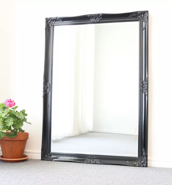 Large Wooden Mirror Black Colour with Bevelled Antique Frame 113 X 80CM