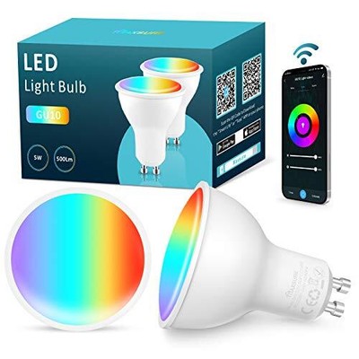 Fitop RGBCW LED Smart Ampoule Compatible avec Alexa/Google Home Ampoule Connectée WiFi GU10 4.7W Equivalent à 50W Ampoule GU10 Dimmable RGB Multi-Couleur,2700-6500K Blanc Chaud Blanc Froid,2 PACK 