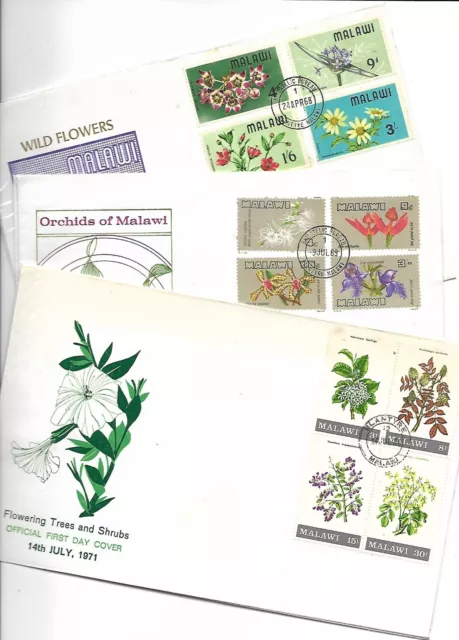 1960/70s MALAWI LOT OF 3 FLOWERS TREES ORCHIDS ON SUPERB FDCs - BLANTYRE CDS