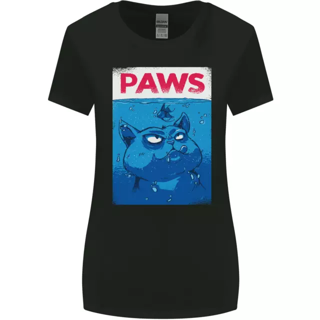 Paws Funny Cat and Goldfish Parody Womens Wider Cut T-Shirt