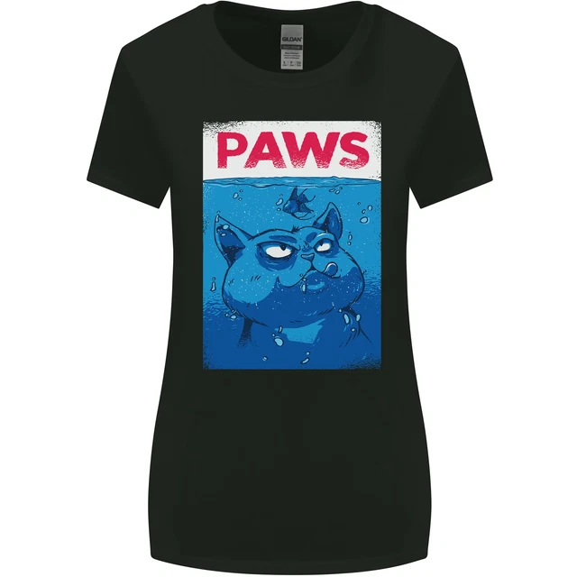 Paws Funny Cat and Goldfish Parody Womens Wider Cut T-Shirt