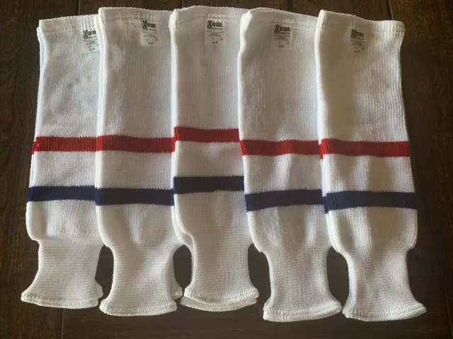 Lot Kobe Hockey Socks Youth S, 5 Pair, 10 Socks Wool Knit White Red Blue Team Lot Kobe Hockey Socks Youth S, 5 Pair, 10 Socks Wool Knit White Red Blue Team