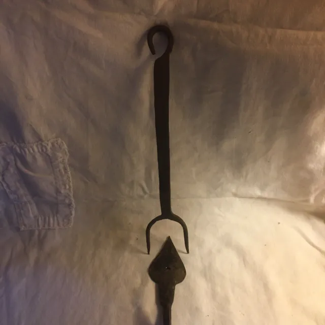 Hand Forged Wrought Iron Hearth Fire 2 Prong Primitive Fork With Hook Holder