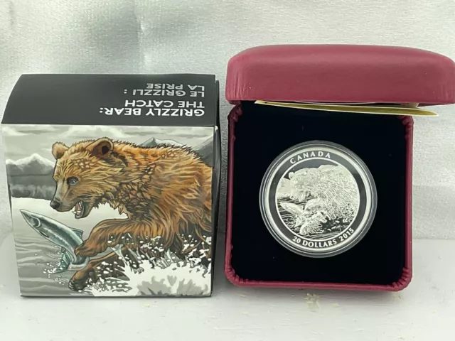 2015 Canadian $20 Grizzly Bear-The Catch Proof Fine Silver Coin,Queen Elizabeth