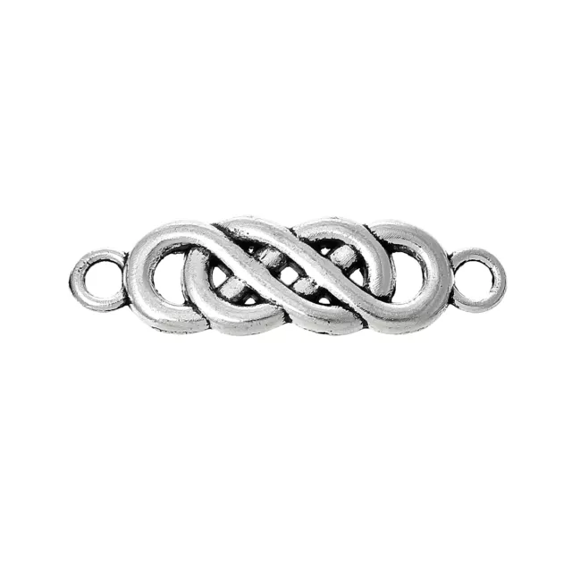 50 ANTIQUE SILVER INFINITY/CELTIC KNOT CONNECTORS~22x6mm~Wish Bracelets (77F) UK