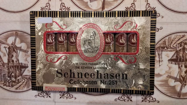 Alte Zigarettenschachtel mit 10 Zigarren Schneehasen Cellohasen Nr. 251