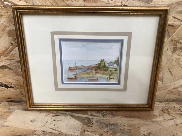 Paysage provençal aquarelle cadre en bois massif 1938
