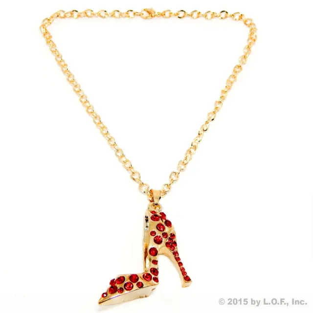 Gold Bling High Heel Shoe Rear View Mirror Car Charm Ornament Red Rhinestones