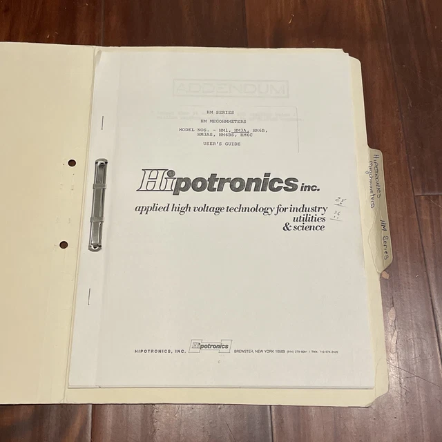 Hipotronics HM Series HM Megohmmeters  User's Guide Manual