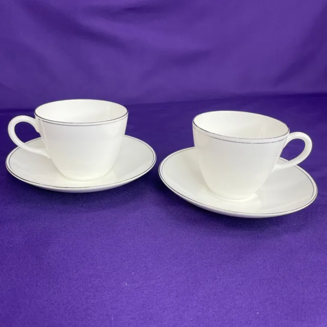 WEDGWOOD DORIC PLATINUM Coffee Cup & Saucer Modern Design Bone China - 2 Sets