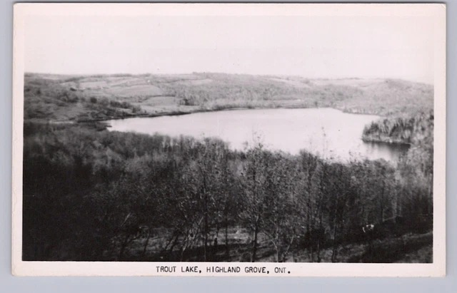 Trout Lake, Highland Grove, Ontario, Vintage Real Photo RP Aerial View Postcard