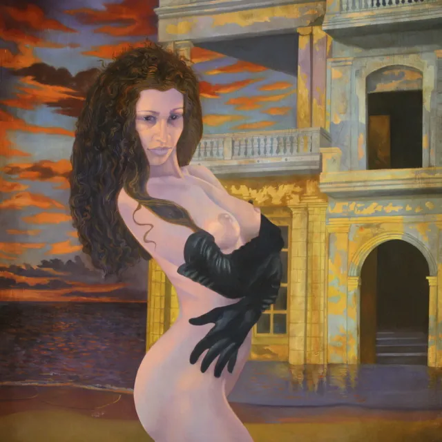 Dipinto firmato quadro ad olio su tavola nudo donna ragazza XX secolo francese