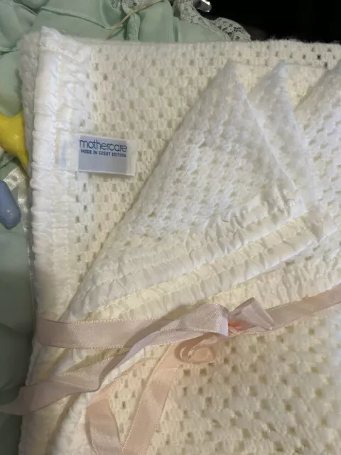 MOTHERCARE VINTAGE PRAM Crib Cellular Blanket Pure White Made In GB b 24.00 PicClick UK