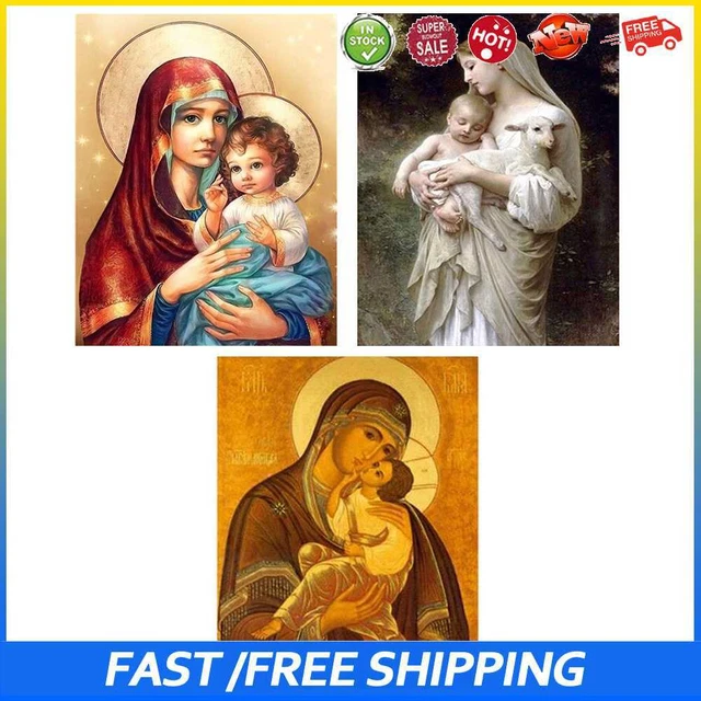#b Kit artesanal de pintura al óleo por números virgen religiosa hijo sin marco para Homero
