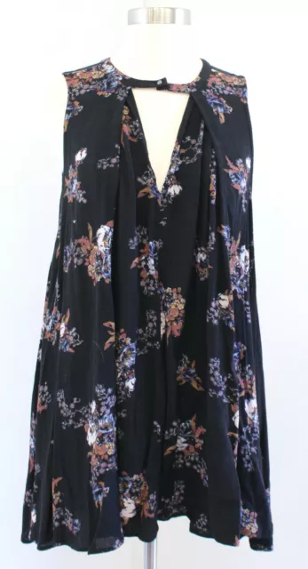 Free People Tree Swing Black Floral Keyhole Mini Dress / Tunic Top Size S