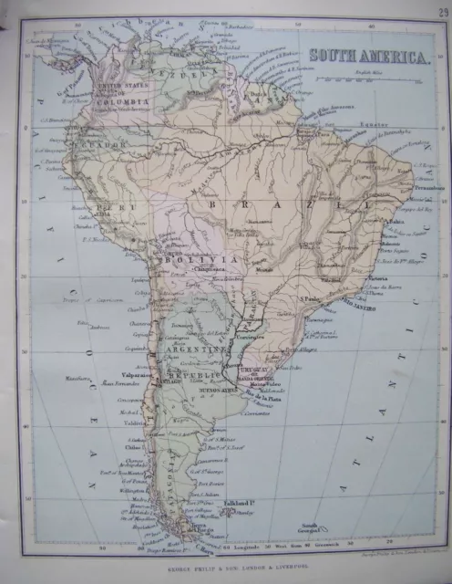 Original 1886 Antique Map of SOUTH AMERICA