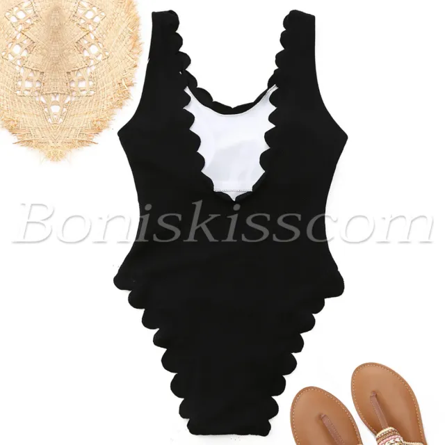 Women's One Piece Scalloped Padded Monokini Swimsuit Swimwear Beachwear Bikini