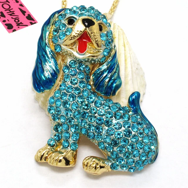 Hot Cute Bling Blue Dog Puppy Crystal Pendant Fashion Women Chain Necklace