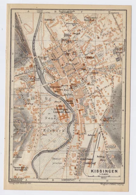 1929 Vintage Map Of Bad Kissingen / Bavaria Germany