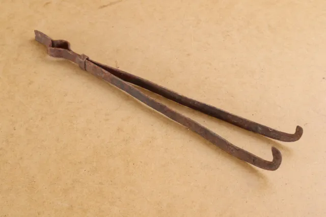 Old Antique Primitive Hand Wrought Fireplace Tongs Ember Fire Irons Early 20th.